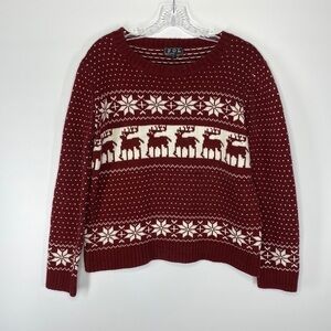 POL Christmas Reindeer Snowflakes Sweater Burgundy Size Large